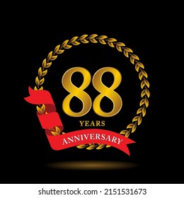 88th Anniversary logo. Anniversary celebration template design with golden ribbon for booklet, leaflet, magazine, brochure poster, banner, web, invitation or greeting card. Vector illustrations.