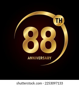 88. Jubiläum. Jubiläum Logo Design Konzept mit goldenem Ring für Jubiläumsfeier, Einladungskarte, Grußkarte, Banner, Poster, Flyer, Buchumschlag. Logo-Vektor-Vorlage