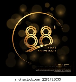 88th Anniversary logo design with double line numbers. Golden anniversary template. Vector Logo Template