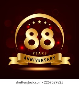 88th Anniversary logo design with golden ribbon. Logo Vector Template Illustration