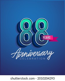 88th Anniversary Logo Design With Ribbon, Elegant Anniversary Logo With Blue Color, Design for banner and invitation card of anniversary celebration.