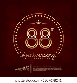 88th anniversary logo with double line number and golden text for birthday celebration event, invitation, banner poster, flyer, and greeting card, vector template
