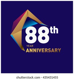 88th anniversary logo with gold shape modern looks. Anniversary signs illustration. Gold anniversary logo design and illustration