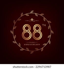 88th anniversary logo with golden number for celebration event, invitation, wedding, greeting card, banner, poster, flyer, book cover. Vector design