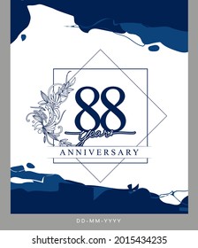 88th Anniversary logotype with hand drawn background blue color for celebration event, wedding, greeting card, and invitation.