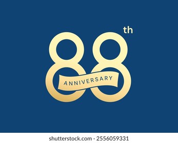 88th Anniversary luxury gold celebration with curved ribbon shape Overlapping number logo typography vector design concept. Eighty-eight years anniversary gold template for celebration event, card.