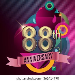 88th Anniversary, Party poster, banner and invitation - background geometric glowing element. Vector Illustration
