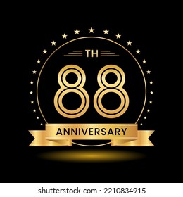 88th Anniversary, Perfect template design for anniversary celebration with gold color for booklet, leaflet, magazine, brochure poster, web, invitation or greeting card. Vector template