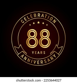 Concepto de diseño de plantillas para el 88º aniversario con cinta dorada para la celebración del aniversario. Plantilla de vectores de logotipos