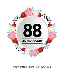 88. Jubiläum. Vektorillustration Design-Grußkarte mit dekorativem Blumenkreis zum Feiern