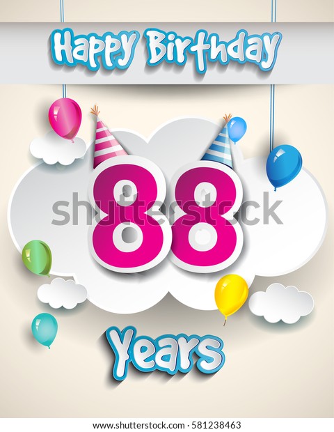 88th Birthday Celebration Design Clouds Balloons Stock Vector (Royalty ...