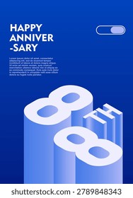 88th Modern anniversary poster template featuring a bold 3d isometric number on a vibrant blue background.