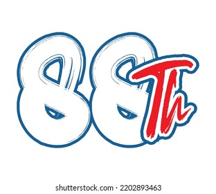 88th Ordinal Number counting vector art illustration with stunning font on red trim blue on white background