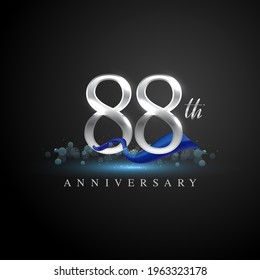 88th silver anniversary logo with blue ribbon isolated on elegant background, sparkle, vector design for greeting card and invitation card.