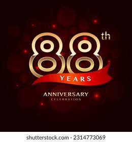 88th year anniversary celebration logo design with a golden number and red ribbon, vector template