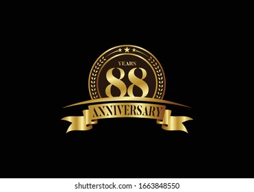 88th years anniversary logo template, vector design birthday celebration, Golden anniversary emblem with ribbon. Design for a booklet, leaflet, magazine, brochure, poster, web, invitation or greeting