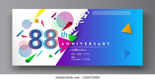 88th years anniversary logo, vector design birthday celebration with colorful geometric background and circles shape.