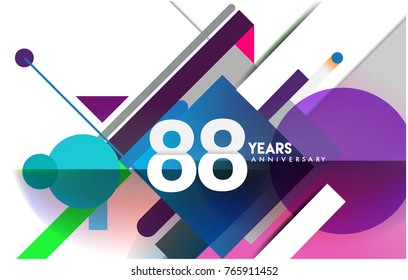 88th years anniversary logo, vector design birthday celebration with colorful geometric isolated on white background.