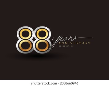 88th years anniversary logotype with multiple line silver and golden color isolated on black background for celebration event.