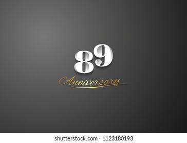 89 Anniversary elegant logotype design, white colored isolated on black background