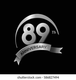 89 anniversary ring logo silver ribbon. vector celebration template