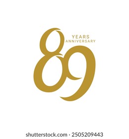 Logotipo 89, logotipo del 89 aniversario, color dorado, logotipo de cumpleaños 89, elemento de diseño de Plantilla de Vector para invitación, boda, ilustración de tarjeta de felicitación.