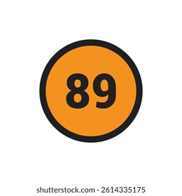 89 Number icon vector Orange Circle with Black design