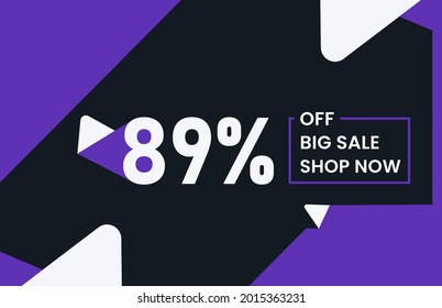 Banner con 89% de descuento, oferta de descuento, anuncio de venta masiva, oferta especial