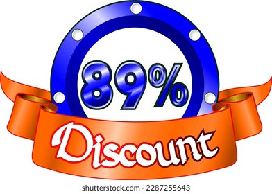 89% off, blue disk and orange ribbon, vector illustration for wholesale and retail, illustrative art, beautiful illustration, vector. God is good!