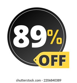 89% off limited special offer. Discount banner in red and yellow circular balloon, super discount