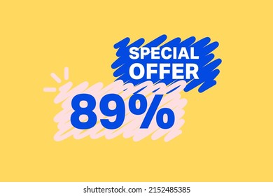 89% OFF Sale Discount banner shape template. Super Sale 89 percent Special offer badge end of the season sale coupon bubble icon. Modern concept design. Discount offer price tag vector illustration.