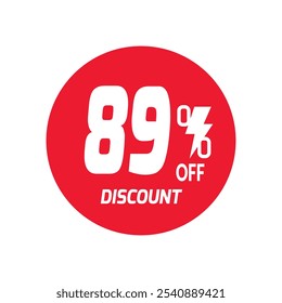 89% OFF Sale Discount Banner offer price tag. Special offer sale red label. Vector Modern Sticker Illustration Background