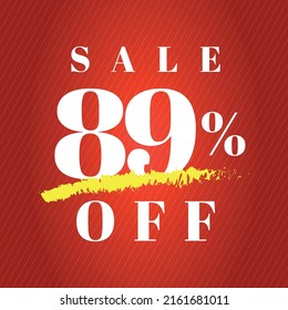 89% off tag eighty nine percent discount sale white letter red gradient background