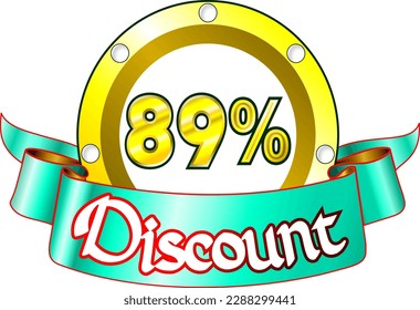 89% off, yellow disk and green ribbon, vector illustration for wholesale and retail, illustrative art, beautiful illustration, vector. God is good!