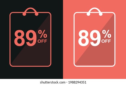 89% off.Sale banner with eighty-nine percent off in a black and orange bag for store offers.


