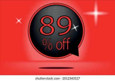 89 percent off black balloon and floating. with red background, banner 89% off red, shadow