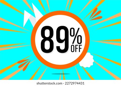 89 percent off. Blue banner with floating orange and white balloon for easter special offer and promotion.