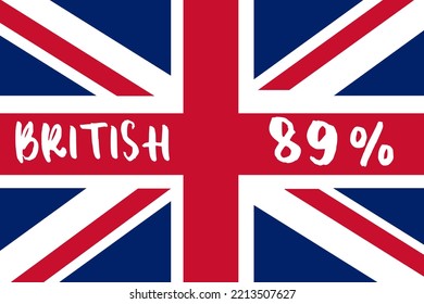 89% percentage British Color Flag. Blue, red and white color. Banner template design for social media and website. Vector modern minimalist art illustration. Rectangular shape.