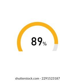 89 percent,semicircle shape percentage diagram symbol,transparent background.