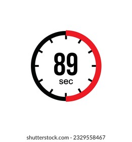 89 seconds timer clock. 89 sec stopwatch icon countdown time digital stop chronometer.