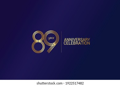 89 year anniversary celebration Gold Line. logotype isolated on Blue background for celebration, invitation card, and greeting card-Vector