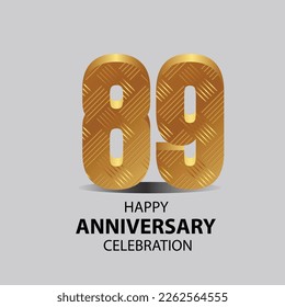 89 year anniversary, Gold shiny metallic numbers set, gold font sign isolated on gray background. Luxury fashion typography design for decoration, web, design, advertising. Vector illustration