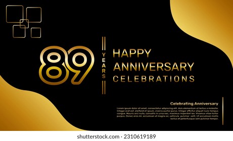 89 year anniversary logo design with a double line concept in gold color, logo vector template illustration