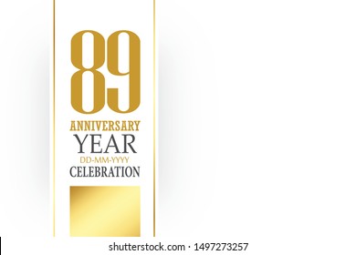 89 year anniversary, minimalist logo, greeting card. Birthday invitation. 89 year sign. Gold space vector illustration on white background - Vector