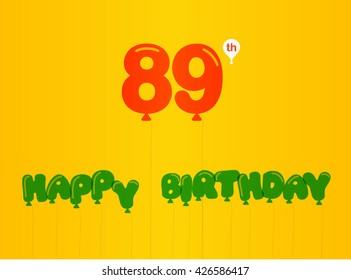 89 year birthday celebration flat color,89th anniversary decorative flat modern style - vector illustration