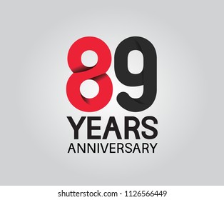 89 years anniversary black and red soft color for company celebration isolated on white background