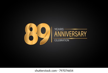 89 years anniversary celebration design with silver and gold color composition isolated on black background 