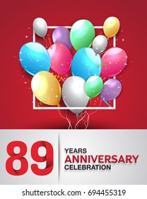 89 years anniversary celebration greeting card. anniversary logo with colorful balloon. Vector design for celebration, party, festival, invitation card, and birthday
