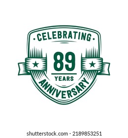 89 years anniversary celebration shield design template. 89th anniversary logo. Vector and illustration.
