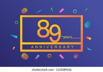 89 years anniversary celebration white square style isolated with colorful confetti background, design for anniversary celebration.